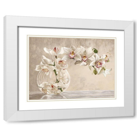 Orchid Vase White Modern Wood Framed Art Print with Double Matting by Remy, Dellal
