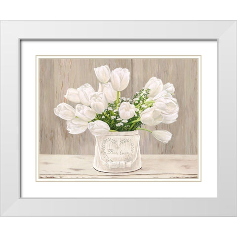 Country Bouquet - neutral White Modern Wood Framed Art Print with Double Matting by Remy Dellal