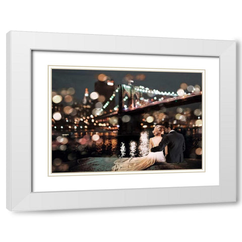 Kissing in a NY Night White Modern Wood Framed Art Print with Double Matting by Loumer, Dianne
