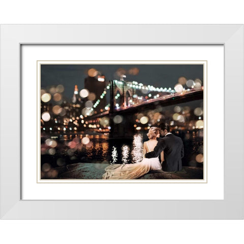 Kissing in a NY Night White Modern Wood Framed Art Print with Double Matting by Loumer, Dianne