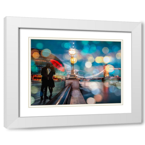 Kissing in London (detail) White Modern Wood Framed Art Print with Double Matting by Loumer, Dianne