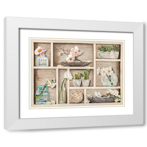 Fleurs et Memoires White Modern Wood Framed Art Print with Double Matting by Dolci, Elena