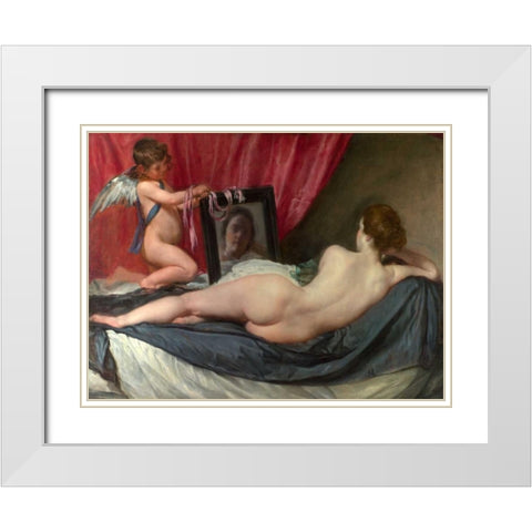 The toilet of Venus White Modern Wood Framed Art Print with Double Matting by Velazquez, Diego