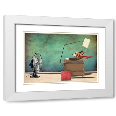 Racing Dog White Modern Wood Framed Art Print with Double Matting by Etienne, Betie