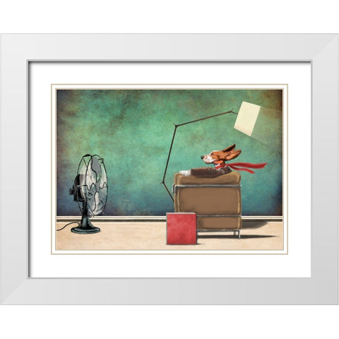 Racing Dog White Modern Wood Framed Art Print with Double Matting by Etienne, Betie