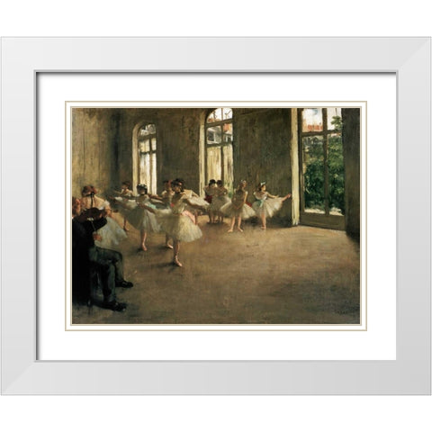 The Rehearsal White Modern Wood Framed Art Print with Double Matting by Degas, Edgar