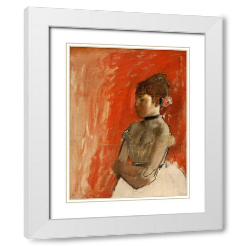 Ballet Dancer with arms crossed White Modern Wood Framed Art Print with Double Matting by Degas, Edgar