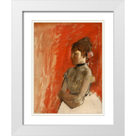 Ballet Dancer with arms crossed White Modern Wood Framed Art Print with Double Matting by Degas, Edgar