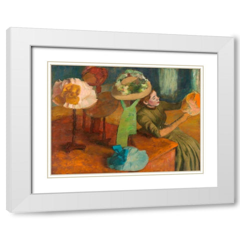 The Millinery Shop White Modern Wood Framed Art Print with Double Matting by Degas, Edgar