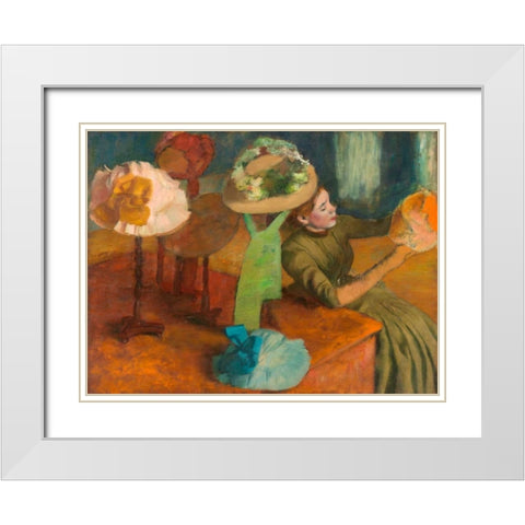 The Millinery Shop White Modern Wood Framed Art Print with Double Matting by Degas, Edgar