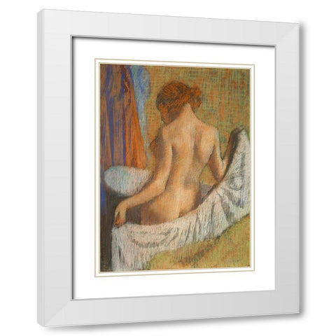 After the Bath White Modern Wood Framed Art Print with Double Matting by Degas, Edgar