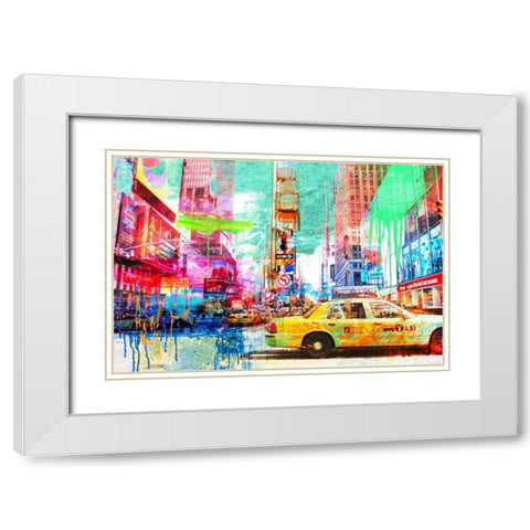 Taxis in Times Square 2.0 White Modern Wood Framed Art Print with Double Matting by Chestier, Eric