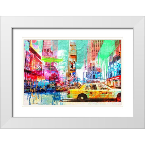 Taxis in Times Square 2.0 White Modern Wood Framed Art Print with Double Matting by Chestier, Eric