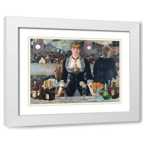 Bar at the Folies-BergÃ¨re White Modern Wood Framed Art Print with Double Matting by Manet, Edouard