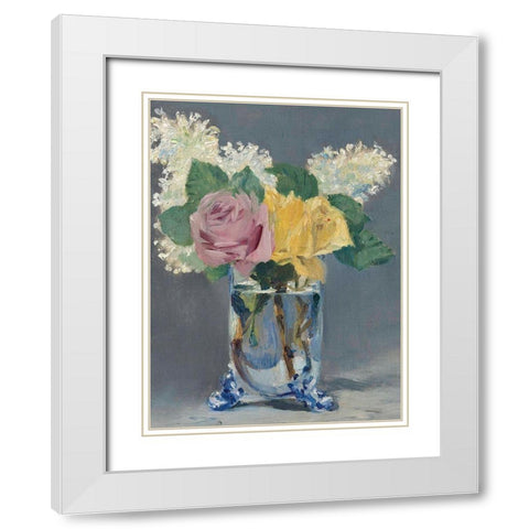 Lilas et roses White Modern Wood Framed Art Print with Double Matting by Manet, Edouard