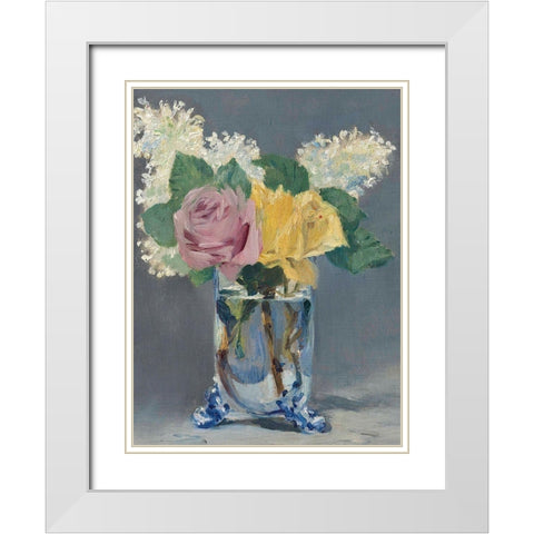 Lilas et roses White Modern Wood Framed Art Print with Double Matting by Manet, Edouard