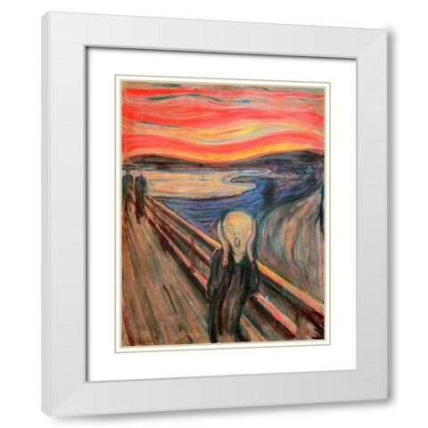 The Scream White Modern Wood Framed Art Print with Double Matting by Munch, Edvard