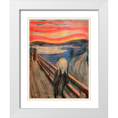 The Scream White Modern Wood Framed Art Print with Double Matting by Munch, Edvard