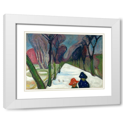 Avenue in the Snow White Modern Wood Framed Art Print with Double Matting by Munch, Edvard