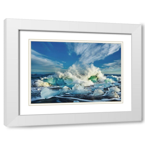 Waves breaking, Iceland White Modern Wood Framed Art Print with Double Matting by Frank, Krahmer