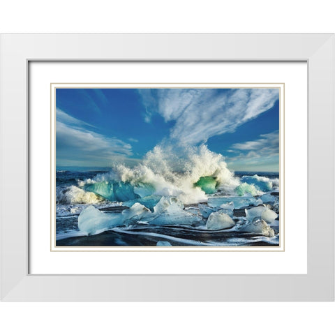 Waves breaking, Iceland White Modern Wood Framed Art Print with Double Matting by Frank, Krahmer