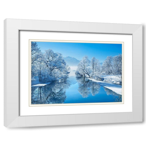 Winter landscape at Loisach, Germany White Modern Wood Framed Art Print with Double Matting by Frank, Krahmer