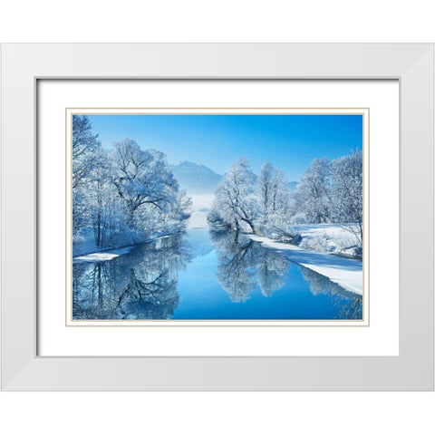 Winter landscape at Loisach, Germany White Modern Wood Framed Art Print with Double Matting by Frank, Krahmer