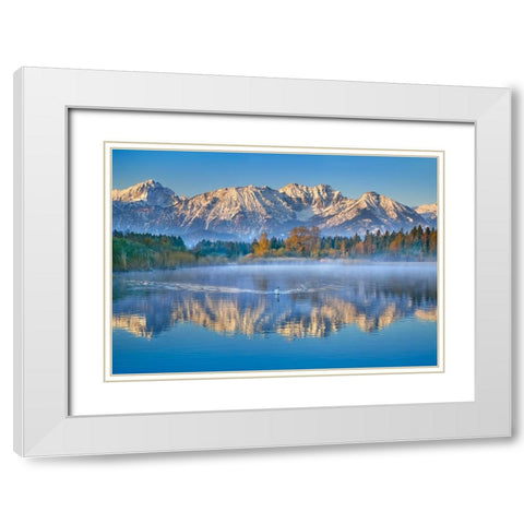Allgaeu Alps and Hopfensee lake, Bavaria, Germany White Modern Wood Framed Art Print with Double Matting by Frank, Krahmer