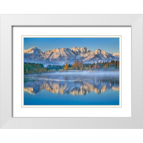 Allgaeu Alps and Hopfensee lake, Bavaria, Germany White Modern Wood Framed Art Print with Double Matting by Frank, Krahmer