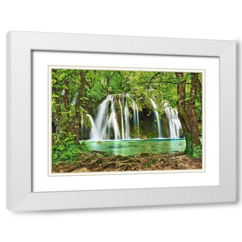 Cascade des Tufs (Alps- French Jura) White Modern Wood Framed Art Print with Double Matting by Krahmer, Frank