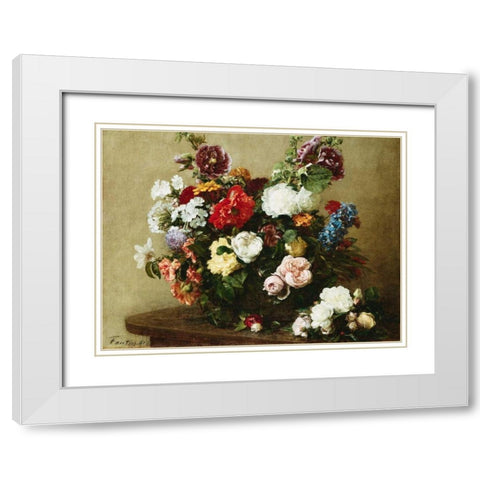 Bouquet of Various Flowers White Modern Wood Framed Art Print with Double Matting by Fantin-Latour, Henri
