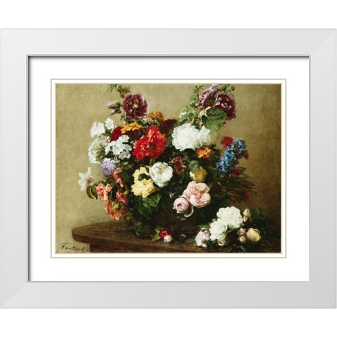 Bouquet of Various Flowers White Modern Wood Framed Art Print with Double Matting by Fantin-Latour, Henri