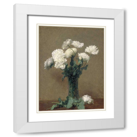 White Poppies White Modern Wood Framed Art Print with Double Matting by Fantin-Latour, Henri