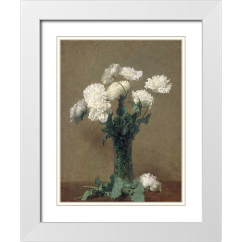 White Poppies White Modern Wood Framed Art Print with Double Matting by Fantin-Latour, Henri