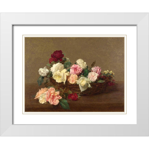 A Basket of Roses White Modern Wood Framed Art Print with Double Matting by Fantin-Latour, Henri