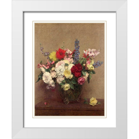 The Rosy Wealth of June White Modern Wood Framed Art Print with Double Matting by Fantin-Latour, Henri