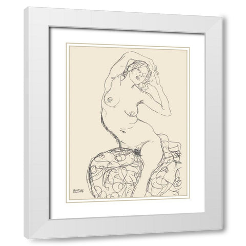 Seated Nude Woman White Modern Wood Framed Art Print with Double Matting by Klimt, Gustav