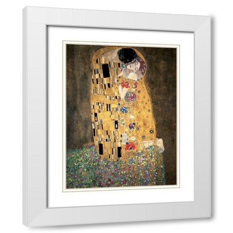 The Kiss White Modern Wood Framed Art Print with Double Matting by Klimt, Gustav