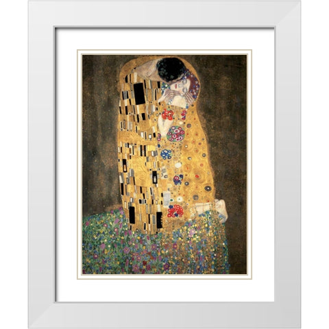 The Kiss White Modern Wood Framed Art Print with Double Matting by Klimt, Gustav