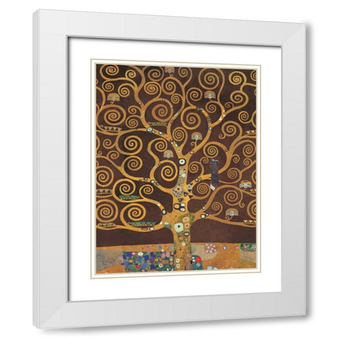 Tree of Life-Brown Variation White Modern Wood Framed Art Print with Double Matting by Klimt, Gustav