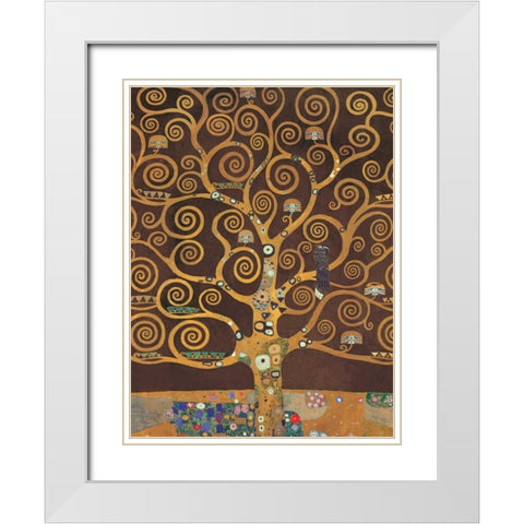 Tree of Life-Brown Variation White Modern Wood Framed Art Print with Double Matting by Klimt, Gustav