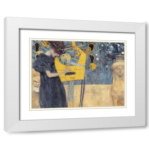 Musik White Modern Wood Framed Art Print with Double Matting by Klimt, Gustav