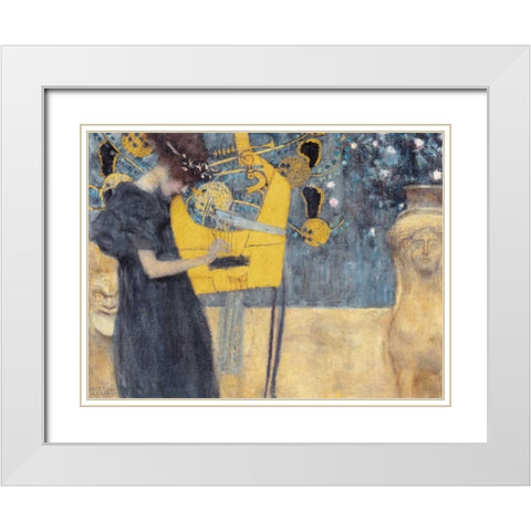 Musik White Modern Wood Framed Art Print with Double Matting by Klimt, Gustav
