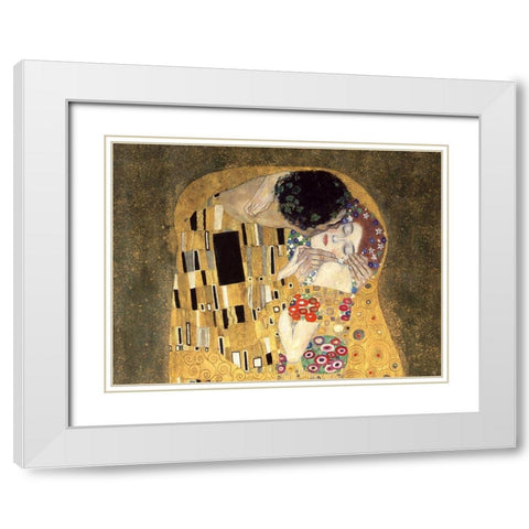 The Kiss (detail) White Modern Wood Framed Art Print with Double Matting by Gustav, Klimt