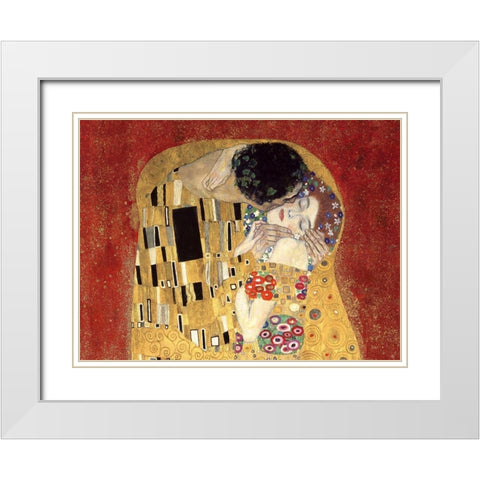 The Kiss, detail (Red variation) White Modern Wood Framed Art Print with Double Matting by Gustav, Klimt
