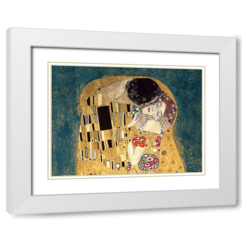 The Kiss, detail (Blue variation) White Modern Wood Framed Art Print with Double Matting by Gustav, Klimt
