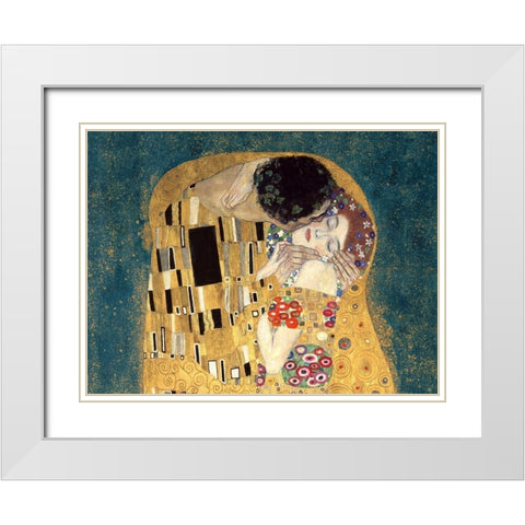 The Kiss, detail (Blue variation) White Modern Wood Framed Art Print with Double Matting by Gustav, Klimt