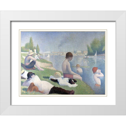 Bathers at Asnieres White Modern Wood Framed Art Print with Double Matting by Seurat, Georges