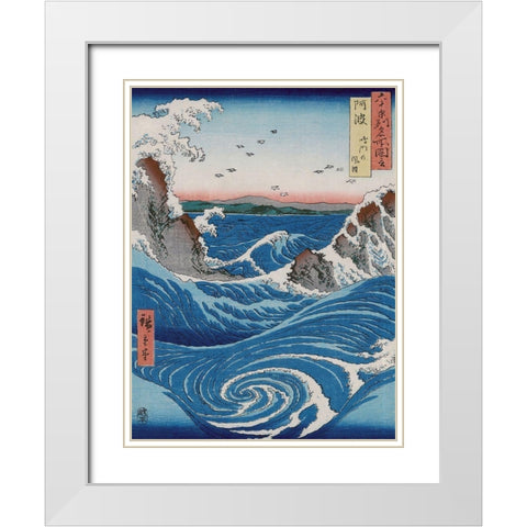 Naruto Whirlpools, Awa Province White Modern Wood Framed Art Print with Double Matting by Hiroshige, Ando