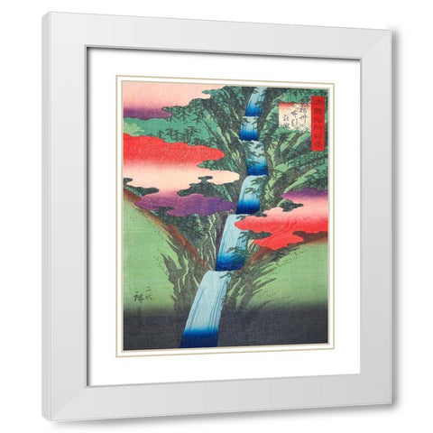 The Nunobiki Waterfall in Settsu Province White Modern Wood Framed Art Print with Double Matting by Hiroshige, Ando